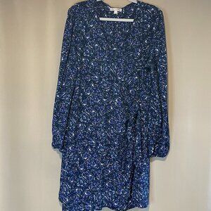NINE BRITTON NEW Long Sleeve Floral wrap dress. Blue/Purple Size XL